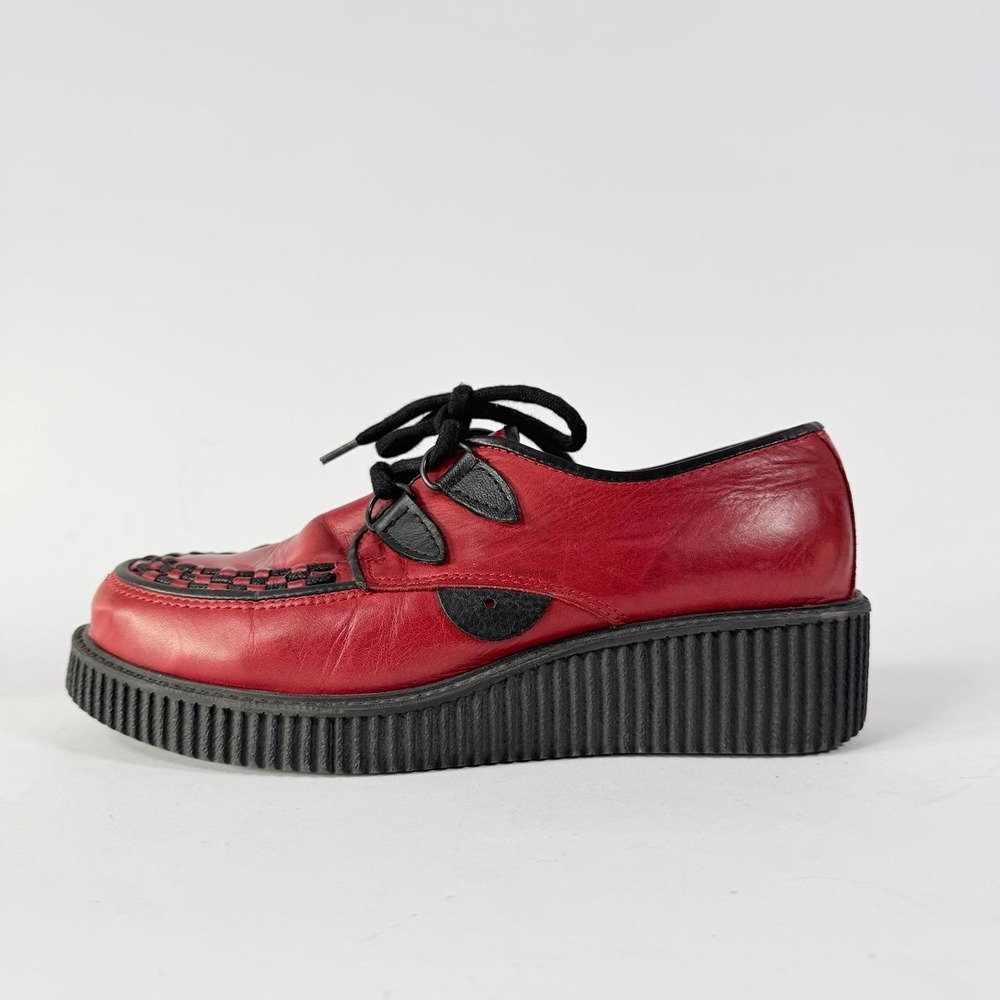Red Leather Creeper Platform Shoes Women's 7.5 / EU 38
